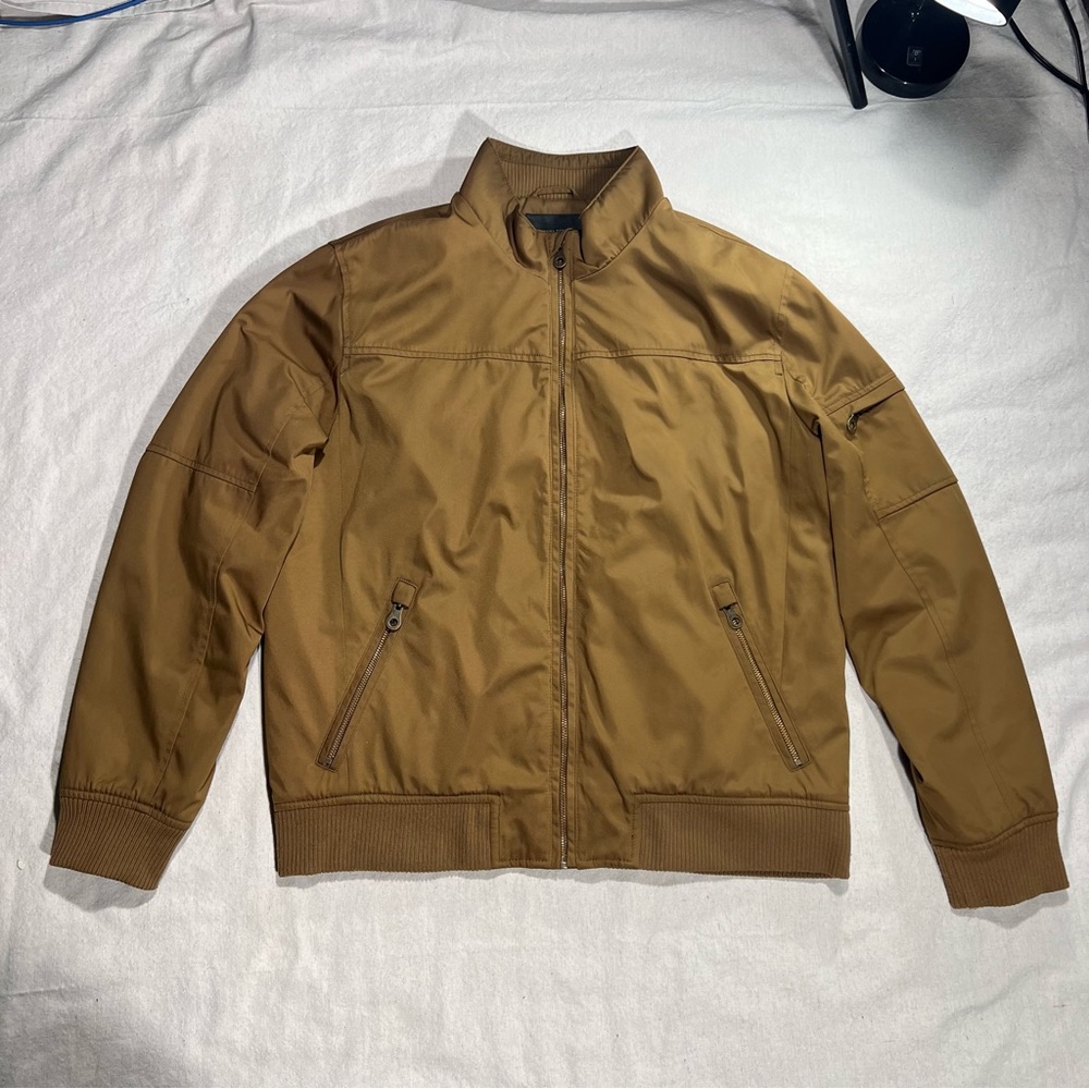 Banana Republic Bomber Jacket Tech Motion Water Resistant Mens L Tan Brown
